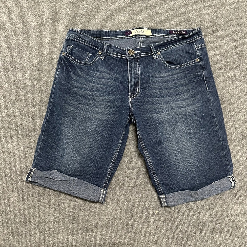 VGS Bermuda Shorts Womens Size 10 Dark Wash Denim Embroidered Stretch Cuffed